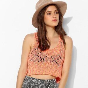 *NWT* Staring At Stars Open Knit Crochet Sleeveless‎ Crop Top Pink Rose Large